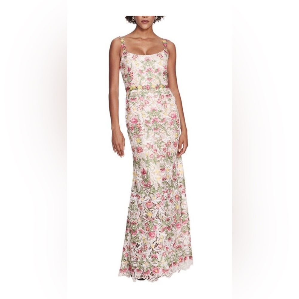 Elegant Floral Maxi Dress with Pink and Green Hues